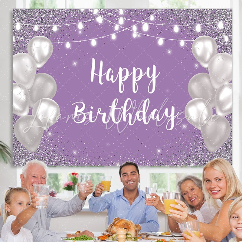 Lofaris Violet Purple Silver Happy Birthday Backdrop for Girl