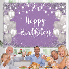 Lofaris Violet Purple Silver Happy Birthday Backdrop for Girl