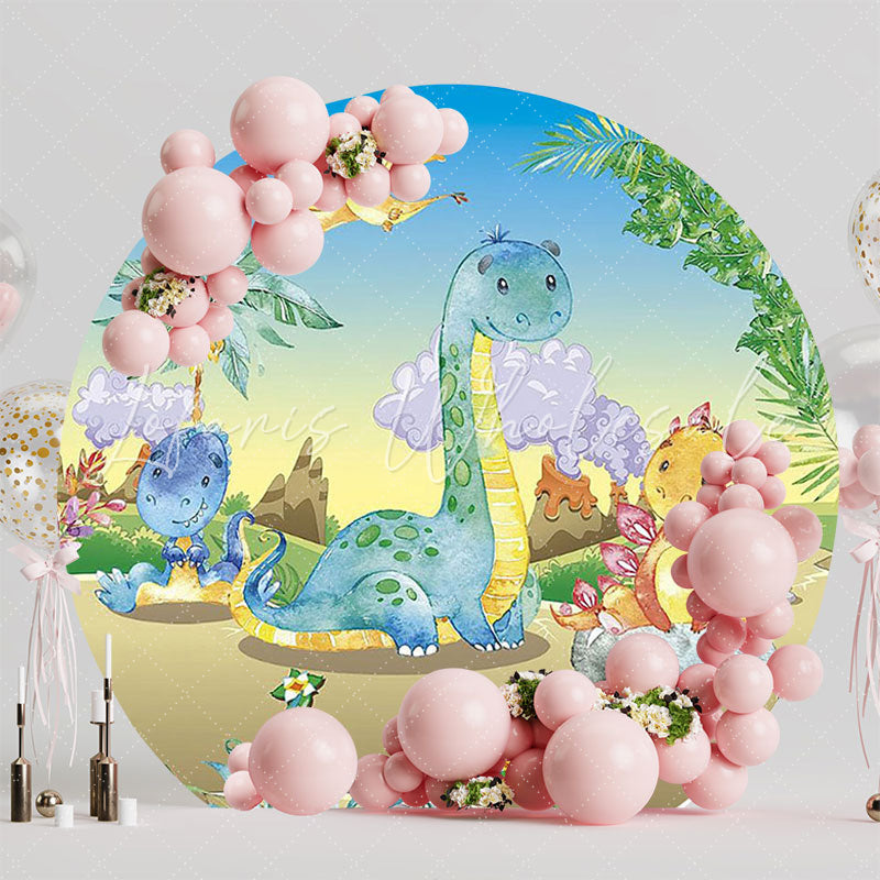 Volcano Dinosaurs Round Backdrop for Dino Theme Event