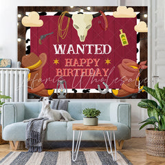 Lofaris Wanted Happy Birthday Cowboy Party Backdrop for Men