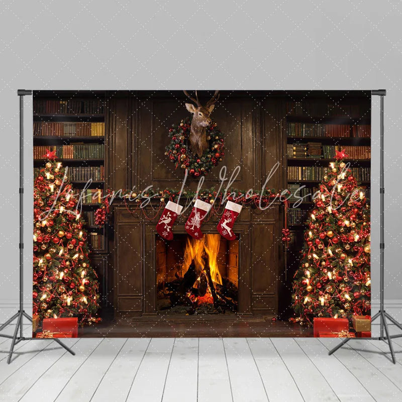 Lofaris Warm Christmas Wreath And Trees Happy Holiday Backdrop