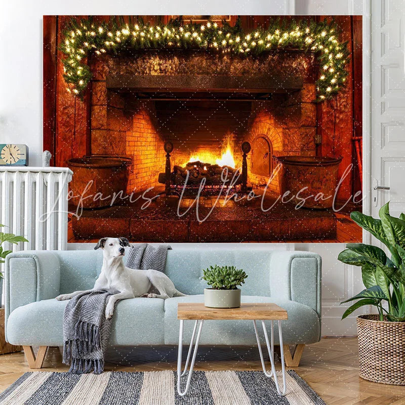 Lofaris Warm fireplace Christmas light backdrop for Photoshoot