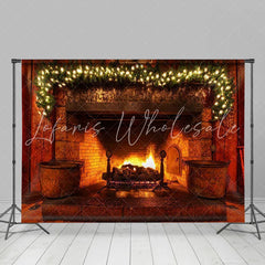 Lofaris Warm fireplace Christmas light backdrop for Photoshoot