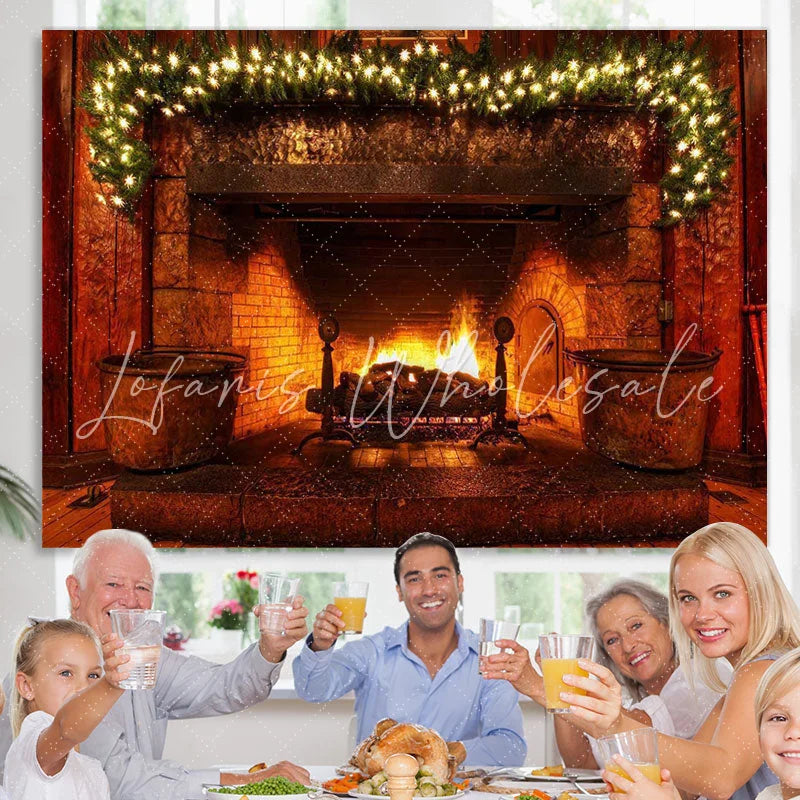 Lofaris Warm fireplace Christmas light backdrop for Photoshoot