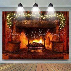 Lofaris Warm fireplace Christmas light backdrop for Photoshoot