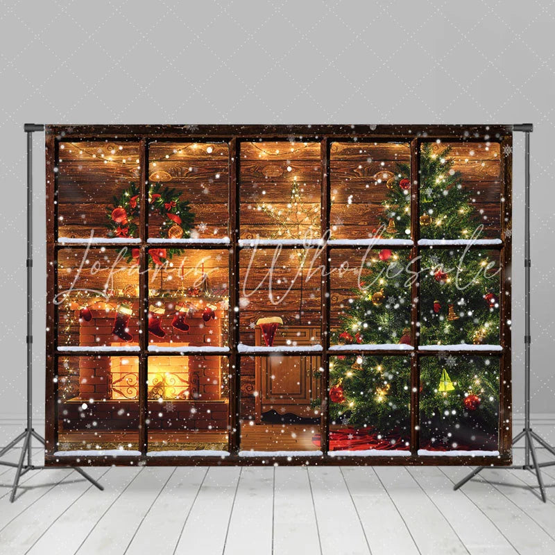 Lofaris Warm Fireplace Christmas Wreath Tree Holiday Backdrop
