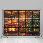 Lofaris Warm Fireplace Christmas Wreath Tree Holiday Backdrop