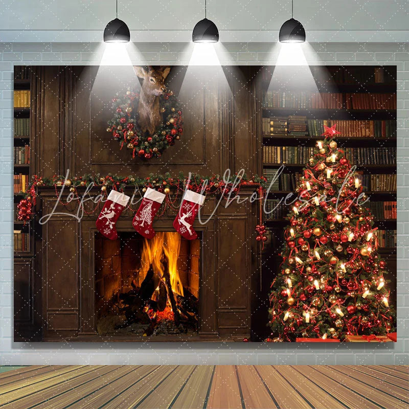 Lofaris Warmful Houses With Stocks And Christmas Tree Backdrop