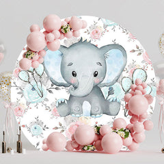 Watercolor Baby Elephant Round Backdrop for Baby Event