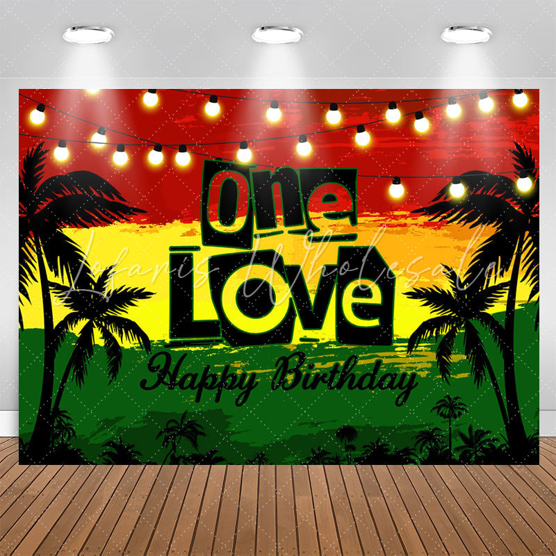 Lofaris Watercolor Beach Night One Love Happy Birthday Backdrop