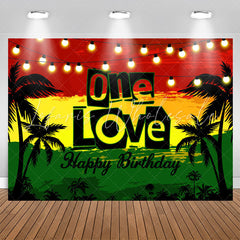 Lofaris Watercolor Beach Night One Love Happy Birthday Backdrop