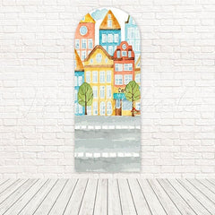 Watercolor Building Art Pastel Town Arch Backdrop For Creative Event