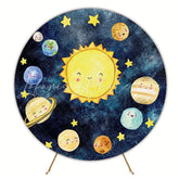 Watercolor Cute Planets Round Backdrop for Space Theme