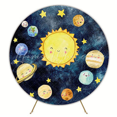 Watercolor Cute Planets Round Backdrop for Space Theme