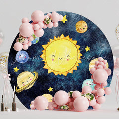 Watercolor Cute Planets Round Backdrop for Space Theme