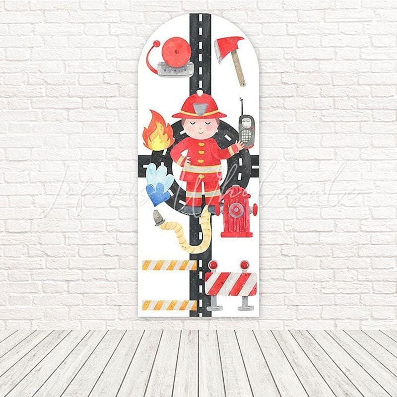 Watercolor Firefighter Red Brave Gear Arch Backdrop For Hero Tribute