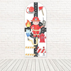 Watercolor Firefighter Red Brave Gear Arch Backdrop For Hero Tribute