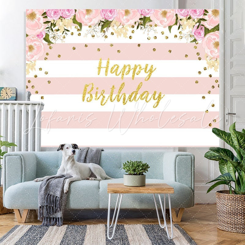 Lofaris Watercolor Flower Pink Floral Happy Birthday Backdrop