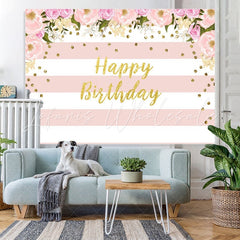 Lofaris Watercolor Flower Pink Floral Happy Birthday Backdrop