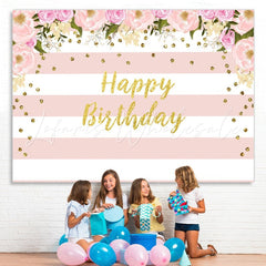 Lofaris Watercolor Flower Pink Floral Happy Birthday Backdrop