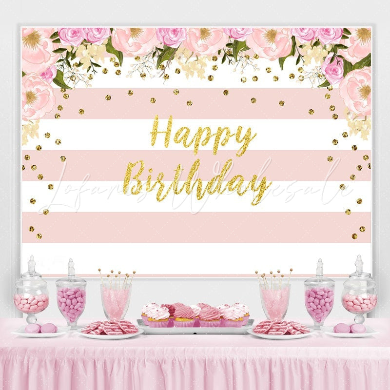 Lofaris Watercolor Flower Pink Floral Happy Birthday Backdrop