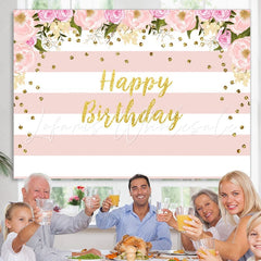 Lofaris Watercolor Flower Pink Floral Happy Birthday Backdrop