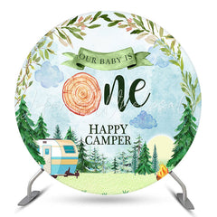Lofaris Watercolor Forest Camper Round 1St Birthday Backdrop