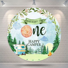 Lofaris Watercolor Forest Camper Round 1St Birthday Backdrop