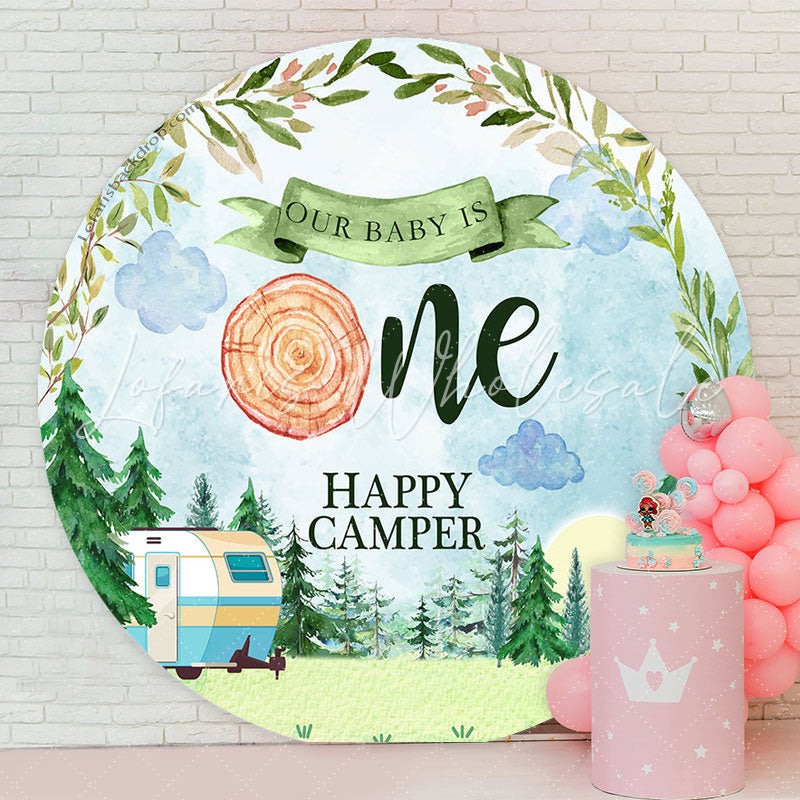 Lofaris Watercolor Forest Camper Round 1St Birthday Backdrop