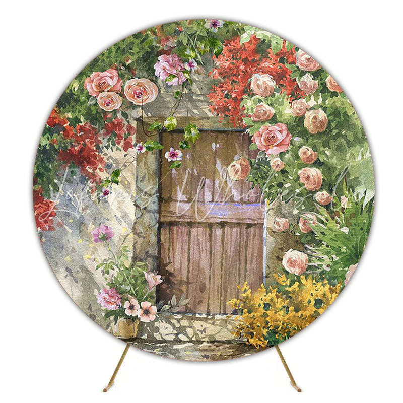 Watercolor Garden House Round Backdrop for Spring Event