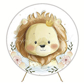 Watercolor Little Lion Round Backdrop for Baby Party