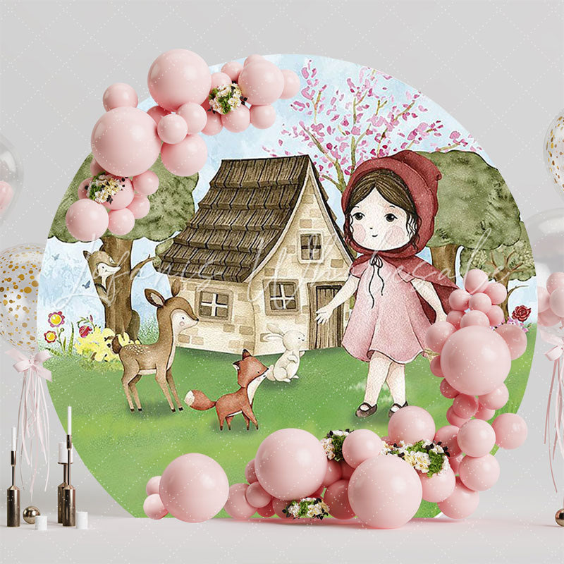 Watercolor Little Red Riding Hood Round Backdrop for Fairy Tale Party