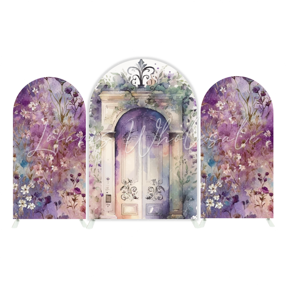 Watercolor Purple Flower Door Gate Birthday Party Arch Backdrop Wall Cloth Cover