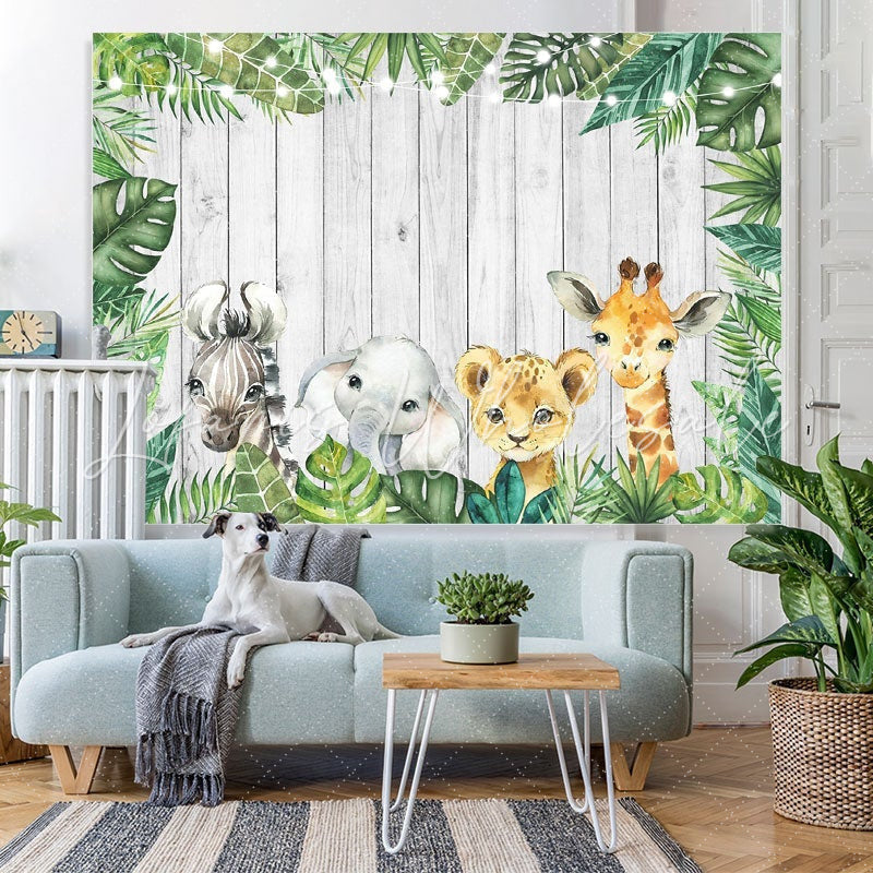 Lofaris Watercolor Safari Animals Backdrops for Baby Shower