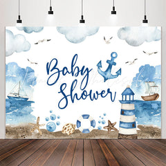 Lofaris Watercolor Sailing Boat Lighthouse Baby Shower Backdrop