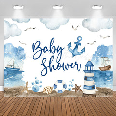 Lofaris Watercolor Sailing Boat Lighthouse Baby Shower Backdrop