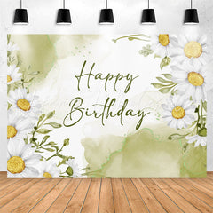 Lofaris Watercolor Texture Green Flowers Birthday Backdrop