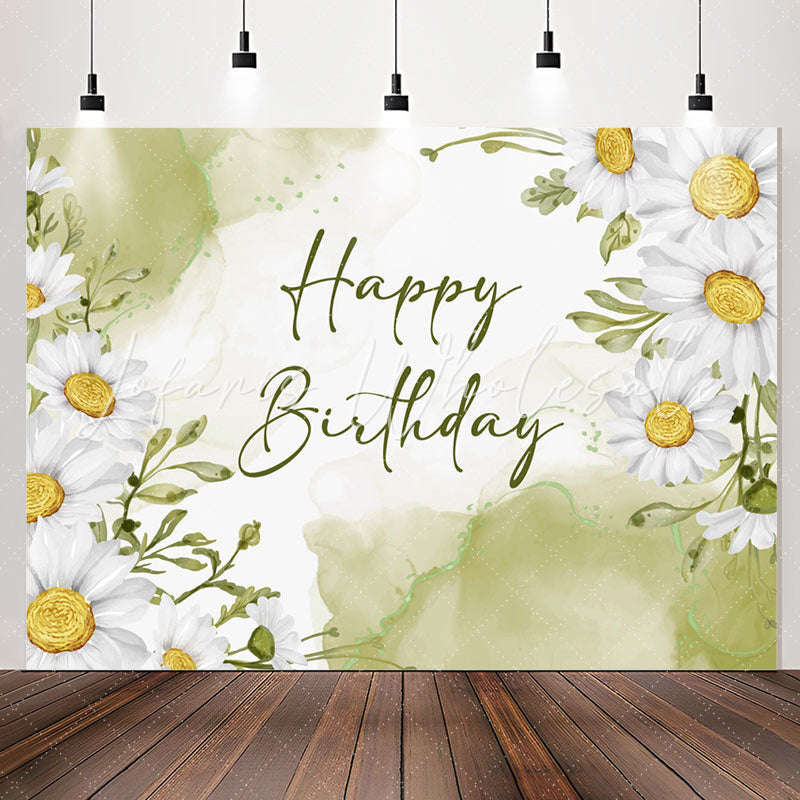 Lofaris Watercolor Texture Green Flowers Birthday Backdrop