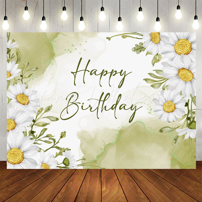Lofaris Watercolor Texture Green Flowers Birthday Backdrop