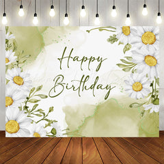 Lofaris Watercolor Texture Green Flowers Birthday Backdrop