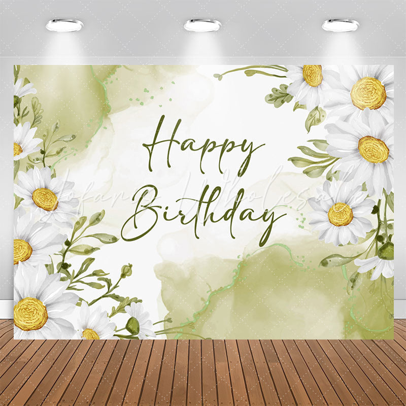Lofaris Watercolor Texture Green Flowers Birthday Backdrop