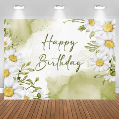 Lofaris Watercolor Texture Green Flowers Birthday Backdrop