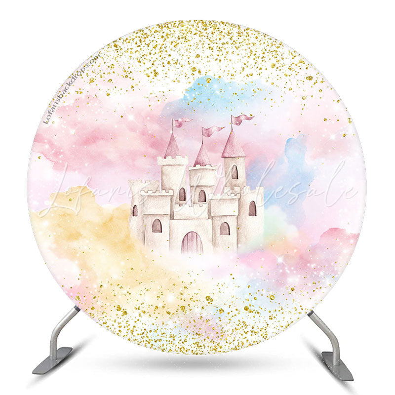 Lofaris Watercolour Pink Castle Round Baby Shower Backdrop