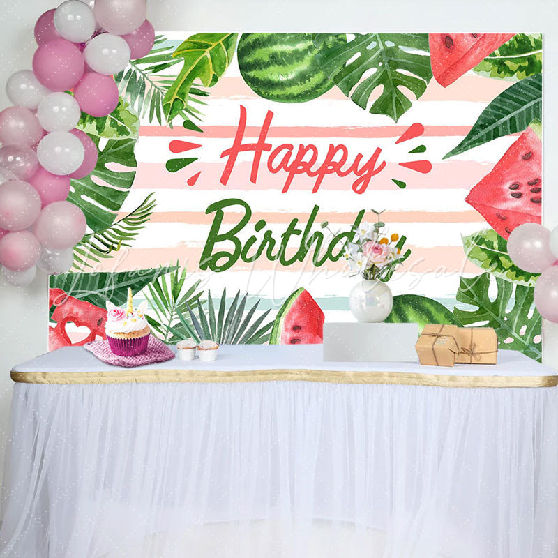 Lofaris Watermelon Monsteras Stripe Summer Birthday Backdrop