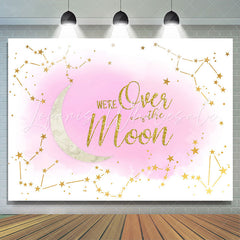 Lofaris We Are Over The Moon Pink Glitter Baby Shower Backdrop