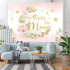 Lofaris We Are Over The Moon Pinl Glitter Baby Shower Backdrop