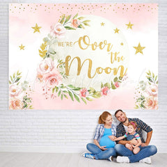 Lofaris We Are Over The Moon Pinl Glitter Baby Shower Backdrop