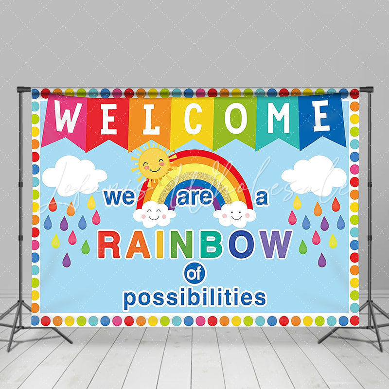 Lofaris We Are Rainbow Blue Sky Welcome Back To School Backdrop