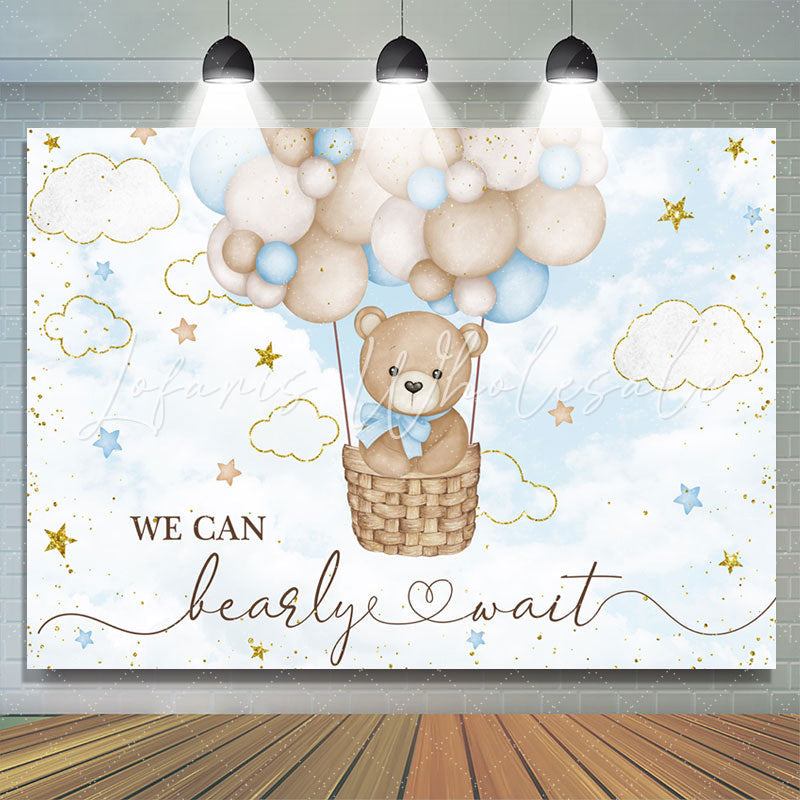Lofaris We Can Barely Wait Bear Balloon Baby Shower Backdrop