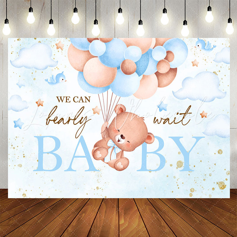Lofaris We Can Bearly Wait Blue Balloon Baby Shower Backdrop